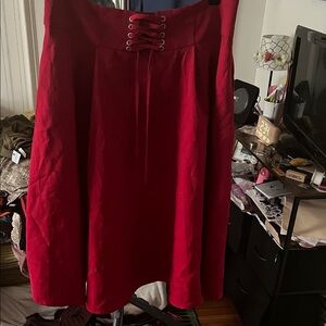 Chic Red Lace-Up A-Line Skirt